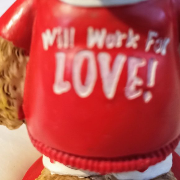 Ceramic "Will Work For Love" Bear Dressed in Heart - Picture 4 of 6